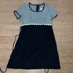 Vintage black mini dress with black and white gingham bodice